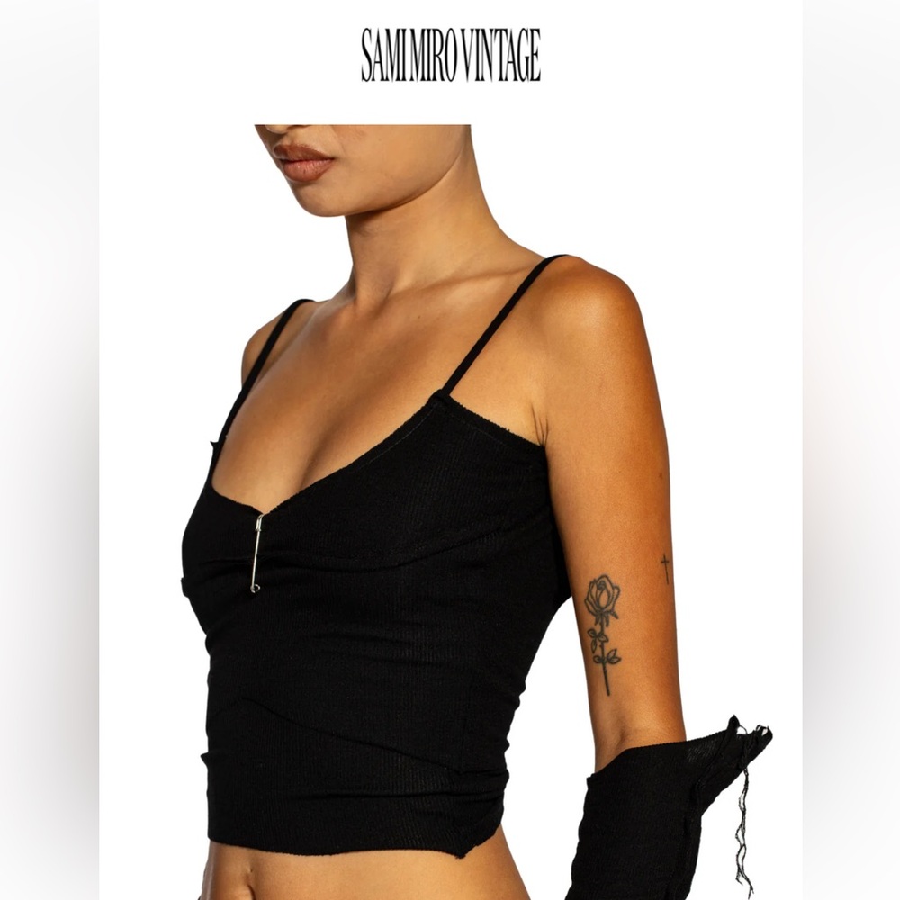 SAMI MIRO VINTAGE NWT LOW BACK DOUBLE LAYER TANK IN BLACK RIB